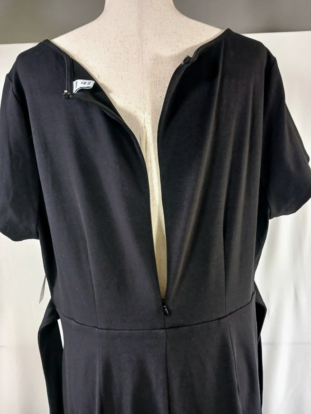 Cotton Dress Tie Waist Short Sleeve Square Neckline Stretch Black Size 2X NEW - Picture 8 of 13